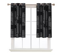 【£3 off over £10】Deconovo Blackout Silver Foil Print Small Check 6 White Grommet No Tie Curtain, 2Pcs W97xL214 Black
