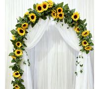 【£3 off over £10】Wei's Moment 4Pcs 7.87FT Artificial Sunflower Garland Fake Silk Sunflowers Vines Yellow Faux Daisy Flower Garland Wall Hanging Plants for Home Wedding Party Garden Decoration DIY Wrea