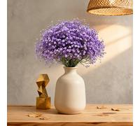 【£3 off over £10】Wei's Moment 5Pcs Artificial Flowers, Fake Flowers Silk Plastic Artificial Gypsophila Realistic Flower Arrangements Wedding Decoration Table Centerpieces Purple