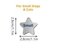 3 One PetZ Stainless Steel Pet ID Tags, Personalized Front and Back, Various Patterns for Dogs and Cats, Engraved on Both Sides, up to 8 Lines of Custom Text (Star,Small (Pack of 1))
