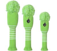 3 or 4 Pack Pom Golf Head Covers for Woods 1 3 5 Driver Fairway Hybrids Wood HeadCovers Set with Number Tag Knitted Golf Head Covers (Green 135)