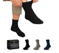 3 or 6 Pairs Diabetic Socks for Men Cotton Rich - Non-Elastic Loose Top Socks for Swollen Feet and Ankles - Soft, Breathable -Seamless Toes - UK Size 7-11 (3 Pairs (Black,Blue,Grey))