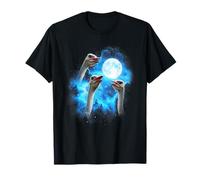 3 Ostrich Howling at The Moon Colorful Blue T-Shirt
