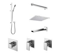 3 Outlet Concealed Valves Shower Bundle with Slide Rail Kit, Wall Mount Arm, Head & Bath Spout- Chrome