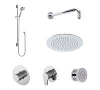 3 Outlet Concealed Valves Shower Bundle with Slide Rail Kit, Wall Mount Arm, Head & Body Jet- Chrome