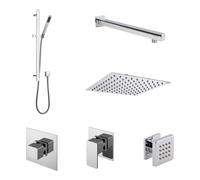 Balterley 3 Outlet Concealed Valves Shower Bundle With Slide Rail Kit, Wall Mount Arm, Head & Body Jet- Chrome