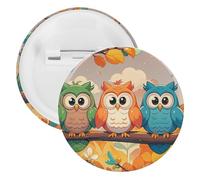 3 Owls Badge Metal Round Pins, Lightweight Brooch for Backpack, Fashion Button Pins Badge for Shirts, Jackets, Shawl Coat, Unisex, 5PCS, Tinplate, metal round pins