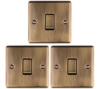 3 PACK 1 Gang 20A Single Light Switch ANTIQUE BRASS & BLACK 2 Way Metal Rocker
