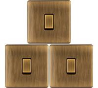 3 PACK 1 Gang Single Light Switch SCREWLESS ANTIQUE BRASS 2 Way 10A Slim Rocker