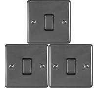 3 PACK 1 Gang Single Metal Light Switch BLACK NICKEL 2 Way 10A Black Trim
