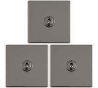3 PACK 1 Gang Single Retro Toggle Light Switch SCREWLESS BLACK NICKEL 10A 2 Way