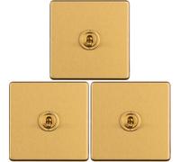 3 PACK 1 Gang Single Retro Toggle Light Switch SCREWLESS SATIN BRASS 10A 2 Way