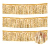 3 Pack 10 Ft Champagne Gold Foil Fringe Garland Metallic Tinsel Streamers Banner Wall Hanging Curtain Backdrop for Parade Floats, Christmas Day, Thanksgiving Day, Halloween, New Year Party Decoration