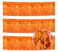 3 Pack 10 Ft Orange Foil Fringe Garland Metallic Streamers Tinsel Banner Wall Hanging Garland Backdrop for Parade Floats, Halloween, Christmas, Thanksgiving, New Year Party Decorations