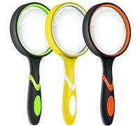 3 Pack 10X Magnifier Magnifying Glass for Kids Reading, Non-Slip Handheld Magnified Glass, 75mm Large Magnifying Glasses for Close Work, Insect, Science and Hobby Observation (Felt Bag Included)