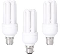 3 Pack 11W Equivalent to 60W, Daylight White 6400K B22 Bayonet Bulbs, B22d Bayonet Cap, 3U CFL BC Compact Fluorescent Stick Bulbs