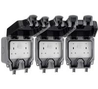 3 Pack 13A 2 Way Outdoors Mains Socket Waterproof IP66 Double Switched Garden