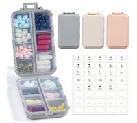 3 Pack, 14 Grids Pill Organizer Box with 120 White Labels - Travel Medicine Case Kit - Pocket Daily Weekly Pharmacy Container - 7 Day, 2 Times a Day Vitamin Supplement Medication Holder Dispenser