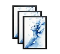 3 pack 14x11 Picture Frame, Black 100% Solid MDF Wood Frames with Mat,set of 3 14x11 Frames with Plastic Acrylic Glass,35x28cm Poster Frame for Wall Mounting,Black set of 3 Horizontal or Vertical