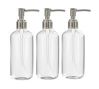 (3 Pack) 16 Ounce Soap Dispenser Bottles Clear Plastic Countertop Lotion-Soap Pump Bottles for Liquid Organic Soap Hand Dispensers Kitchen and Bathroom Soaps Shampoo and Lotions