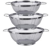 3 Pack 18/8 Stainless Steel Colander Sieves(5-Quart, 4-Quart and 3-Quart), Mesh Strainer Net Baskets with Handles & Resting Base for Strain, Drain, Rinse or Steam