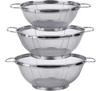3 Pack 18/8 Stainless Steel Colander Sieves(5-Quart, 4-Quart and 3-Quart), Mesh Strainer Net Baskets with Handles & Resting Base for Strain, Drain, Rinse Or Steam for Strain, Drain, Rinse