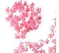 3 Pack 180cm Artificial Cherry Blossom Flower Garlands Decoration Dark Pink | Artificial Cherry Blossom, Hanging Vine Garland Flowers, for Home Wedding Indoor Outdoor Garden Wall Decor Party Decoration