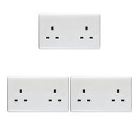 3 PACK 2 Gang Double 13A Unswitched UK Plug Socket - WHITE Wall Power Outlet