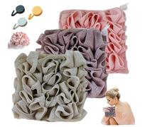 3-Pack 2-in-1 Loofah Washcloth Set with Soap Pouch, Exfoliating Bath Sponge with Drawstring, Dual-Sided for Deepth Cleansing & Smooth Skin (3 Colors)