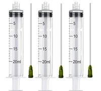 3 Pack 20ml Industrial Plastic Syringes with Blunt Luer Lock Needle 4 Inch for Scientific Labs, Glue Application, Measuring, Refilling and Transfering Liquids