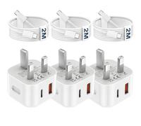 [3 Pack]20W USB C Plug Fast Charging, Dual Port USBC and USBA Fast Charger Plug, USB Type C Wall Charger Adapter with 3x2M C To C Cables, Compatible with iPhone 17/16/15/Galaxy S25/S24/S23/iPad/Tablet