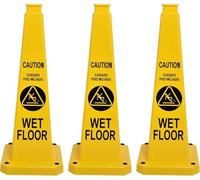 3-pack 28" Parking Cones, Large 4-sided Traffic Cones With Heavy Rubber Base For Parking Lot Control, Safety, Driveway | Indoor Outdoor Use (wet Floor Caution 28 Inches) Wet Floor Caution 28 inches