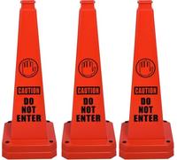 3-pack 28" Parking Cones, Large 4-sided Traffic Cones With Heavy Rubber Base For Parking Lot Control, Safety, Driveway | Indoor Outdoor Use (wet Floor Caution 28 Inches) No Entry 28 inches