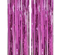 3 Pack 3.28x6.56 Feet Streamers Backdrop Foil Fringe Curtain Tinsel Party Decorations for Birthday Wedding Party Supplies Pink