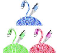 3-Pack 3.3FT USB C Charging Cables, Flowing Light Up Charger Cord, Compatible with Samsung Galaxy, iPhone 16/15, iPad, and More (Blue, Green, Pink with Red Light)