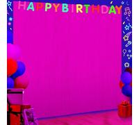3 Pack 3.3Ft x 6.6Ft Hot Pink Glow in The Dark Foil Fringe Curtain Backdrop Party Supplies, Fluorescent Macaron Metallic Tinsel Foil Streamers Curtain Photo Booth for Neon Birthday Party Decorations