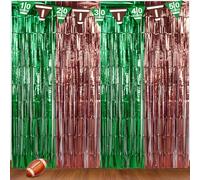 3 Pack 3.3x6.6Ft Superbowl Football Foil Fringe Curtain Backdrop Decorations, Dark Green and Brown Metallic Tinsel Foil Streamers Curtain Photo Background for Super Bowl Sports Football Birthday Party