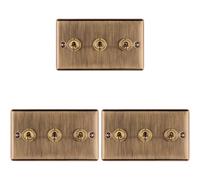 3 PACK 3 Gang Triple Retro Toggle Light Switch ANTIQUE BRASS 10A 2 Way Plate