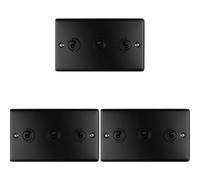 3 PACK 3 Gang Triple Retro Toggle Light Switch MATT BLACK 10A 2 Way Plate