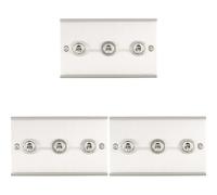 3 PACK 3 Gang Triple Retro Toggle Light Switch SATIN STEEL 10A 2 Way Wall Plate