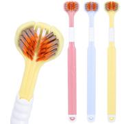 3-Pack 3 Sided Toothbrush, Autism Toothbrush for Multi-Angle Cleaning, Comfortable Grip with Special Needs (Red, Yellow, Blue)