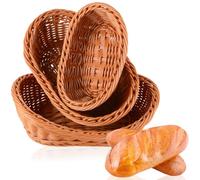 3 Pack 3 Size Woven Breads Serving Baskets, Stackable Imitation Rattan Fruit Baskets for Food Display, Vegetables, Home, Kitchen, Restaurant, Outdoor(Brown, Oval)