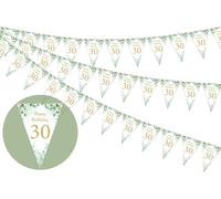 3 Pack 30th Happy Birthday Bunting Banner, Sage Green Triangle Flag Banner for Women Men, 30 Birthday Pennant Flag, 30th Bday Party Hanging Decorations Green for Outdoor Indoor Home Garden