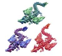 3 Pack 3D Printed Dragon with Wings,3D Printed Flexible Articulated Dragon,Fidget Toys for Autism/ADHD(Purple+Green+Red)