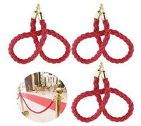 3-Pack 3m Red Velvet Crowd Control Rope with Stainless Steel Snap Hooks - Ideal for Hotels Events and Ports - & Stylish Barrier Solution