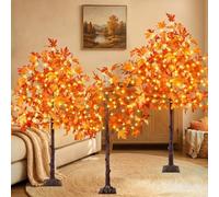 3 Pack 4/5/6FT 300 LED Lighted Maple Tree, Artificial Fall Tree Warm White