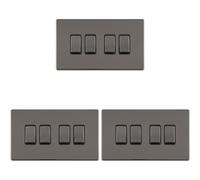 3 PACK 4 Gang Quad Light Switch SCREWLESS BLACK NICKEL 2 Way 10A Slim Rocker