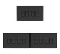 3 PACK 4 Gang Quad Light Switch SCREWLESS MATT BLACK 2 Way 10A Slim Rocker
