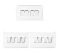 3 PACK 4 Gang Quad Light Switch SCREWLESS MATT WHITE 2 Way 10A Slim Rocker