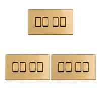 3 PACK 4 Gang Quad Light Switch SCREWLESS SATIN BRASS 2 Way 10A Slim Rocker
